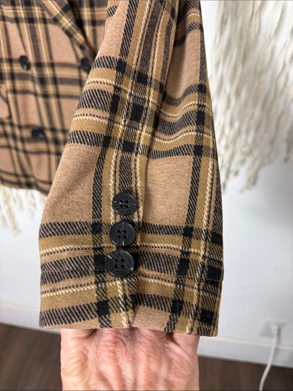 Anthropologie | Avec Les Filles Brown Double Breasted Knit Plaid Blazer Small - Picture 4 of 12